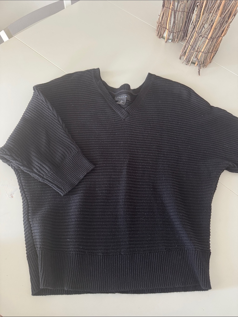 Tahari Men's Black Ribbed V-Neck Sweater